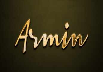 Old gold text effect of German name Armin with 3D glossy style Mockup.