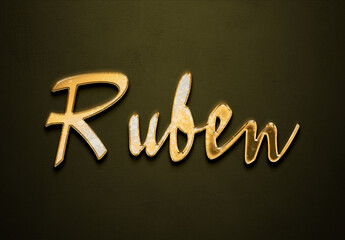 Old gold text effect of German name Ruben with 3D glossy style Mockup.