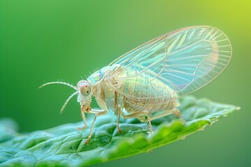 AI generated illustration of an insect perched on a leaf in a lush green environment