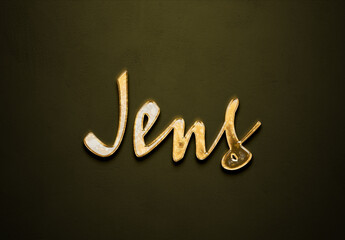Old gold text effect of German name Jens with 3D glossy style Mockup.
