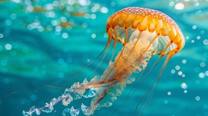 Lovely Jellyfish Swimming Freely in the Ocean Near the Beach