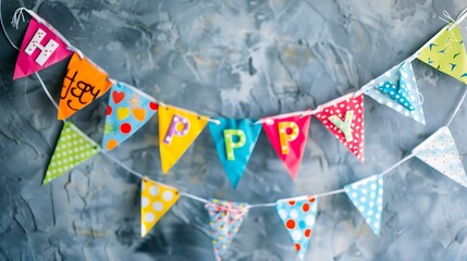 A decorative birthday banner hanging on a wall, spelling out "Happy Birthday" in vibrant letters. --ar 169 --v 6.0 - Image #4 @Pathaan_Zaib - Powered by Adobe