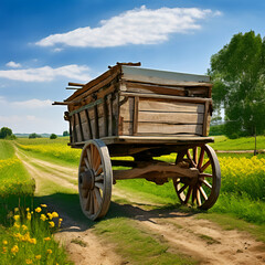 Obraz premium traditional wooden tow cart of the romanian countryside in the rural area south of craiova image generate ai