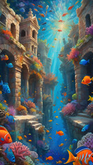Fototapeta premium Colorful fish dart among coral in a vibrant underwater world Colorful fish dart among coral in a vibrant underwater world