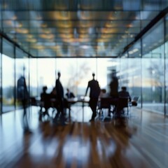 blurred business people meeting in modern office building conference room