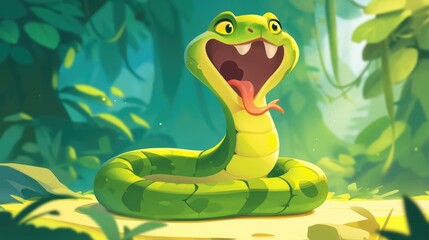A lively snake character depicted in a 2d cartoon illustration