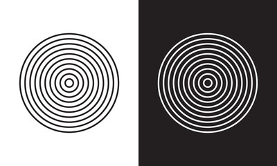 Concentric circle element. Black and white color ring. Abstract vector illustration for sound wave, Monochrome graphic. isolated on White and black  background. EPS 10