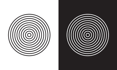 Concentric circle element. Black and white color ring. Abstract vector illustration for sound wave, Monochrome graphic. isolated on White and black  background. EPS 10