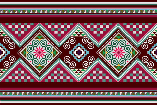 Tribal hmong pattern red traditional textiles abstract ethnic geometric pattern. Designs for background or wallpaper, carpets, batik, vector illustration