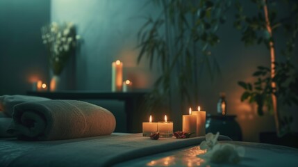 Warm and inviting massage room with soft lighting.