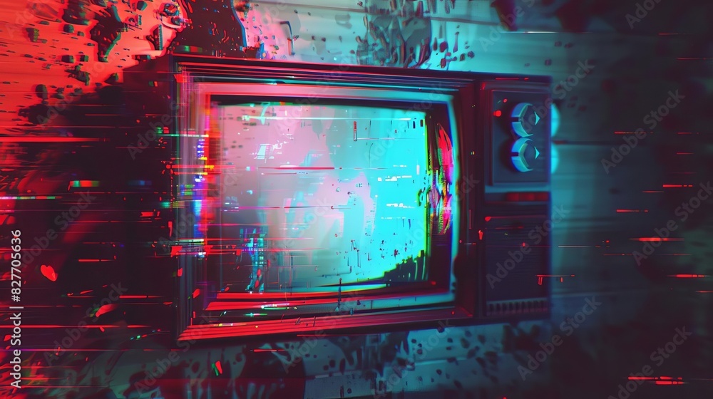 Aufkleber distorted analog tv noise with flickering static and interference realistic glitch background