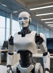 Fototapeta premium artificial intelligence, robot working, portrait of a cyborg