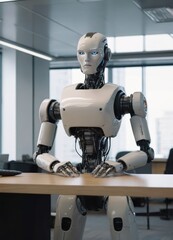 Fototapeta premium artificial intelligence, robot working, portrait of a cyborg