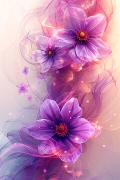 Purple Flowers on White Background