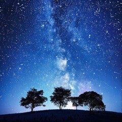 Glowing Night Sky Blanketed with Stars and Milky Way Galaxy