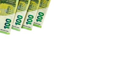 400 Euro. A close-up of multiple 100 Euro banknotes spread out, isolated on a white background. This image is ideal for financial, business, or currency-related concepts and can be used in promotional