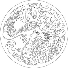 Sketch illustration vector drawing design detail of chinese mythology dragon animal logo icon