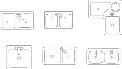 Sketch vector illustration design drawing of kitchen sink accessories for washing dishes