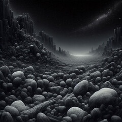 Obraz premium black sky in the stone desert