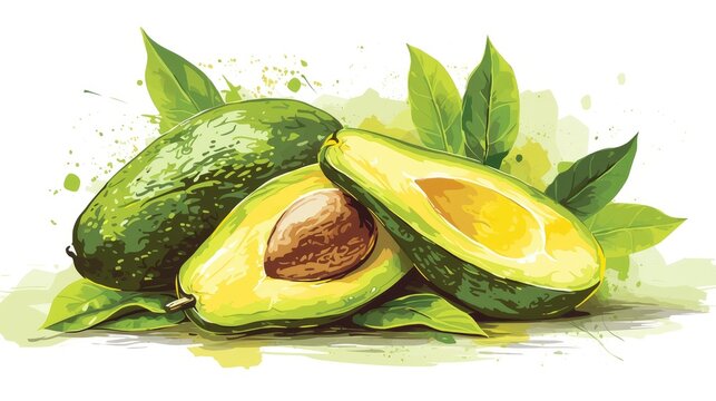 Brighten up your design with a vibrant avocado illustration showcasing yellow with a green contour This element combines education and health themes representing vegetarian food The 2d illus