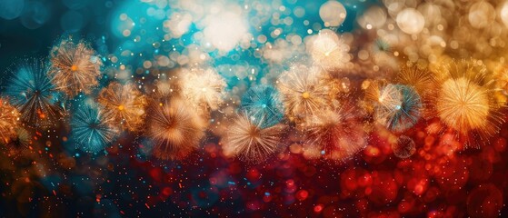 Spectacular Vibrant Fireworks Illuminating Urban Night Skyline