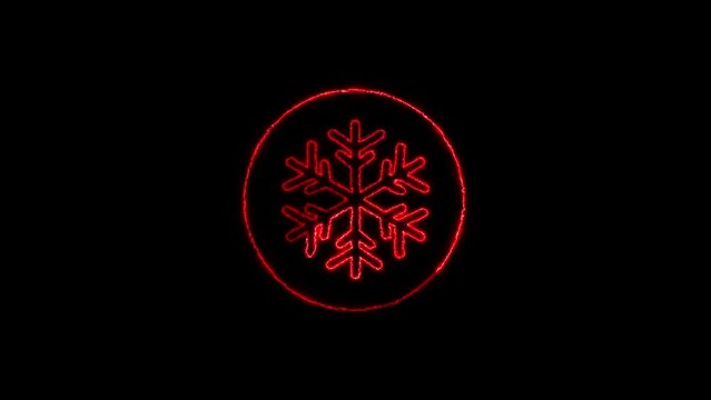 Glowing neon red line snowflake icon animation	

