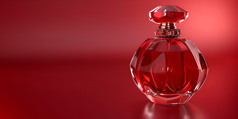 Women perfume red glass bottle advertising promotional mockup product packaging.