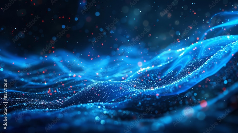 Poster flowing energy background with dynamic waves and particles abstract motion concept illustration