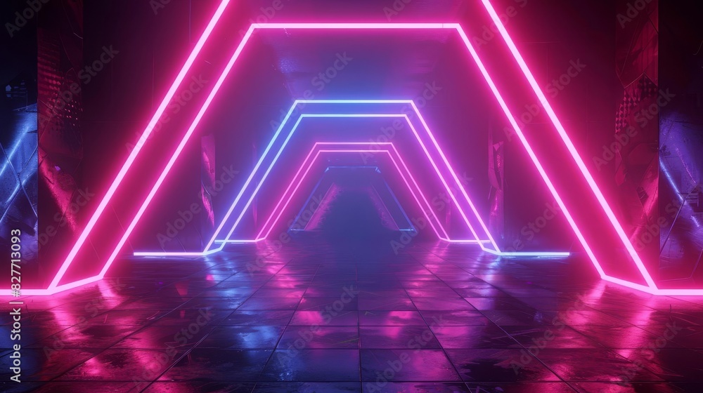 Aufkleber futuristic 3d abstract neon light background with dark empty space and glowing geometric shapes
