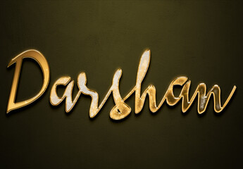 Old gold text effect of Hindi name Darshan with 3D glossy style Mockup.
