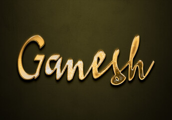 Old gold text effect of Hindi name Ganesh with 3D glossy style Mockup.