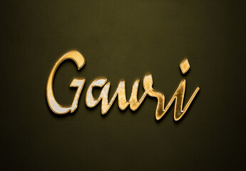 Old gold text effect of Hindi name Gauri with 3D glossy style Mockup.