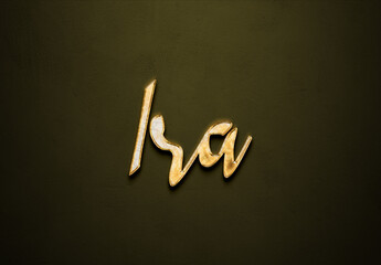 Old gold text effect of Hindi name Ira with 3D glossy style Mockup.