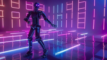 futuristic robot dancing solo on illuminated dance floor ai generated disco party scene