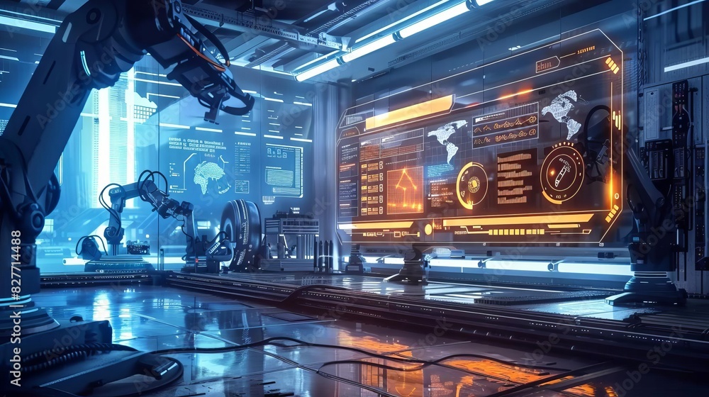 Aufkleber futuristic smart factory with holographic display of automated manufacturing processes advanced indu