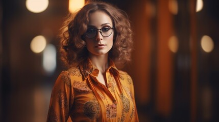 Portrait of woman in 70s retro style.