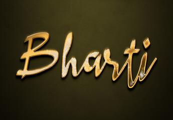 Old gold text effect of Hindi name Bharti with 3D glossy style Mockup.