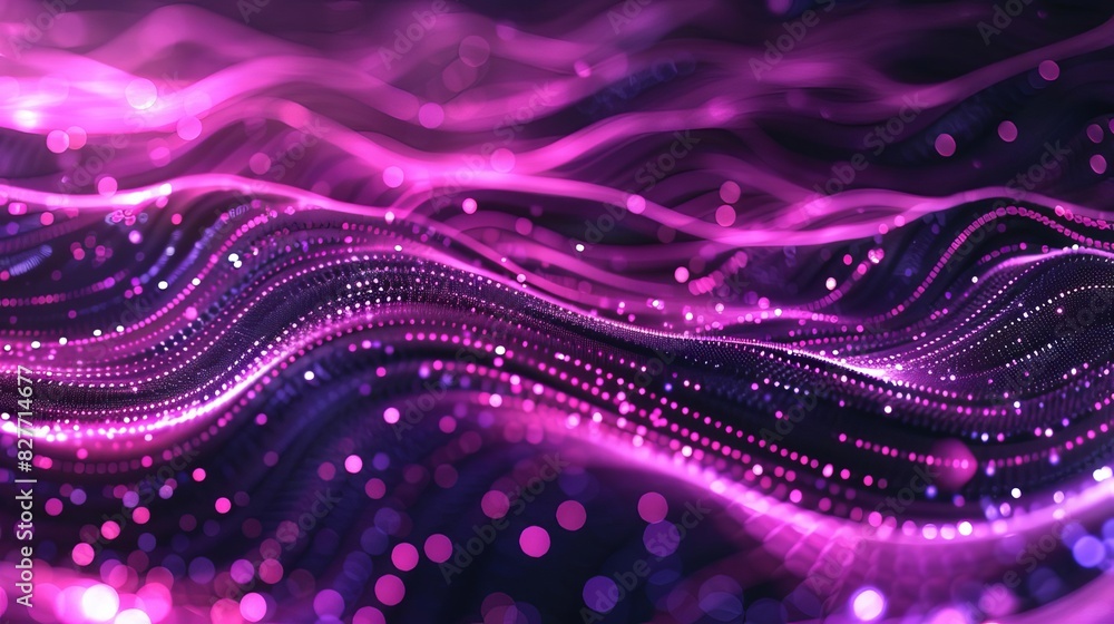 Poster futuristic wavy gradient background with glowing neon lines and particles abstract