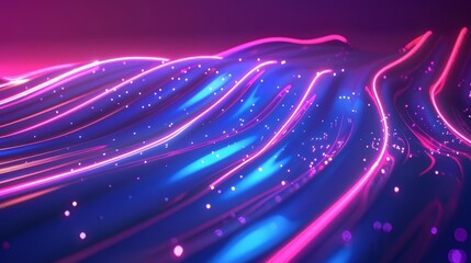 Naklejka premium futuristic wavy gradient background with glowing neon lines and particles abstract