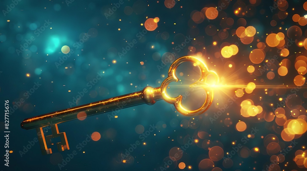 Poster glowing magical key unlocking illuminated gateway to future dreams and opportunities concept