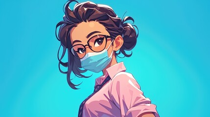 A cartoon character dressed as a teacher complete with a face mask