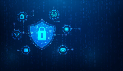 data security privacy and protection on blue dark background. padlock and Keyhole digital safety. network protection. vector illustration fantastic hi-tech design.Artwork
