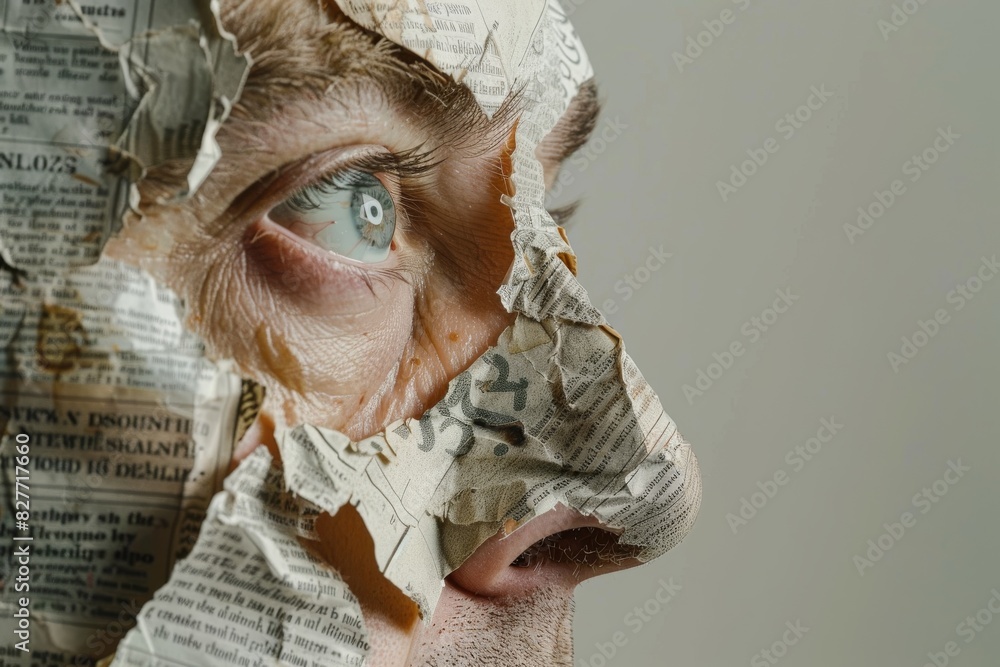 Poster abstract portrait of a human face made from different textures, symbolizing creativity and artistic 