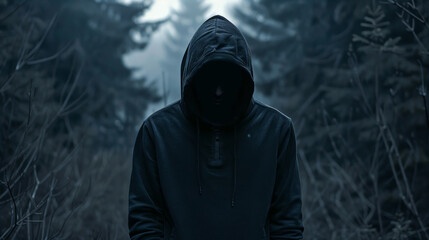 Veiled Intentions: Enigmatic Figure in Black Hoodie. Generative AI