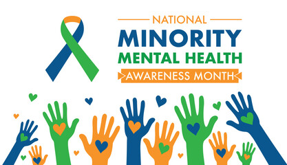 National Minority Mental Health Awareness Month background, banner, poster and card design template celebrated in July.