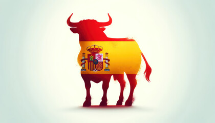 Fototapeta premium A double exposure silhouette of a Bull filled with the Spanish flag