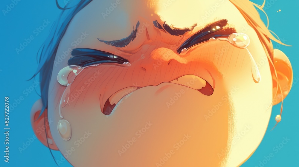 Poster a cartoon rendering that perfectly captures the crying emoticon expression