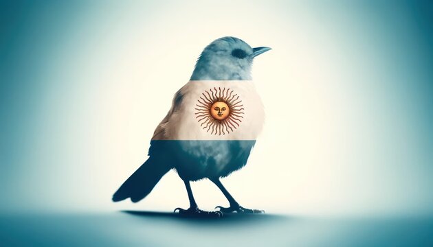 A double exposure silhouette of a Rufous Hornero filled with the Argentine flag