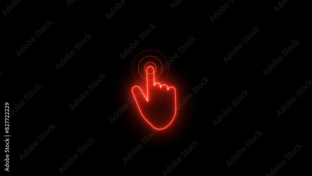 Poster neon glow hand cursor clicking - technology and internet icons animation on black background