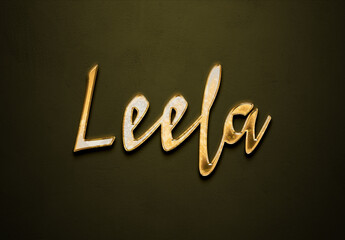 Old gold text effect of Hindi name Leela with 3D glossy style Mockup.